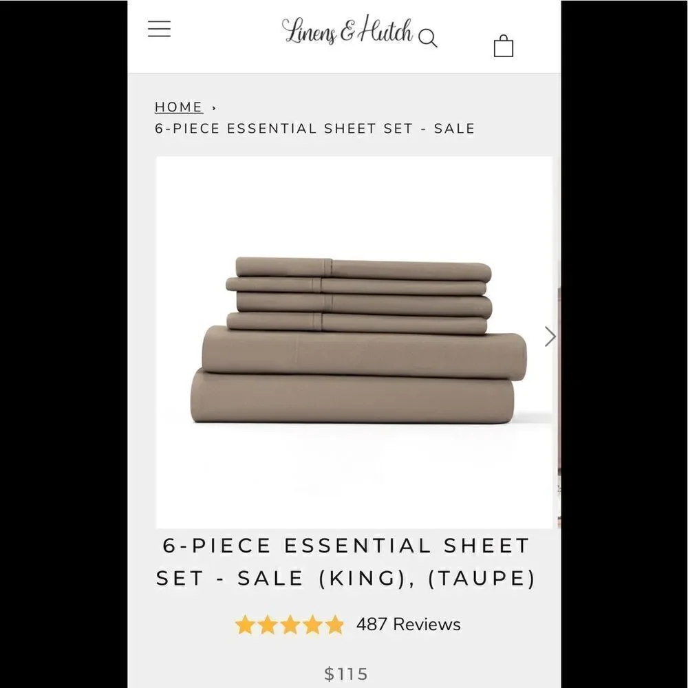 NWT Linens & Hutch 6-Piece Sheet Set - King (Taupe)